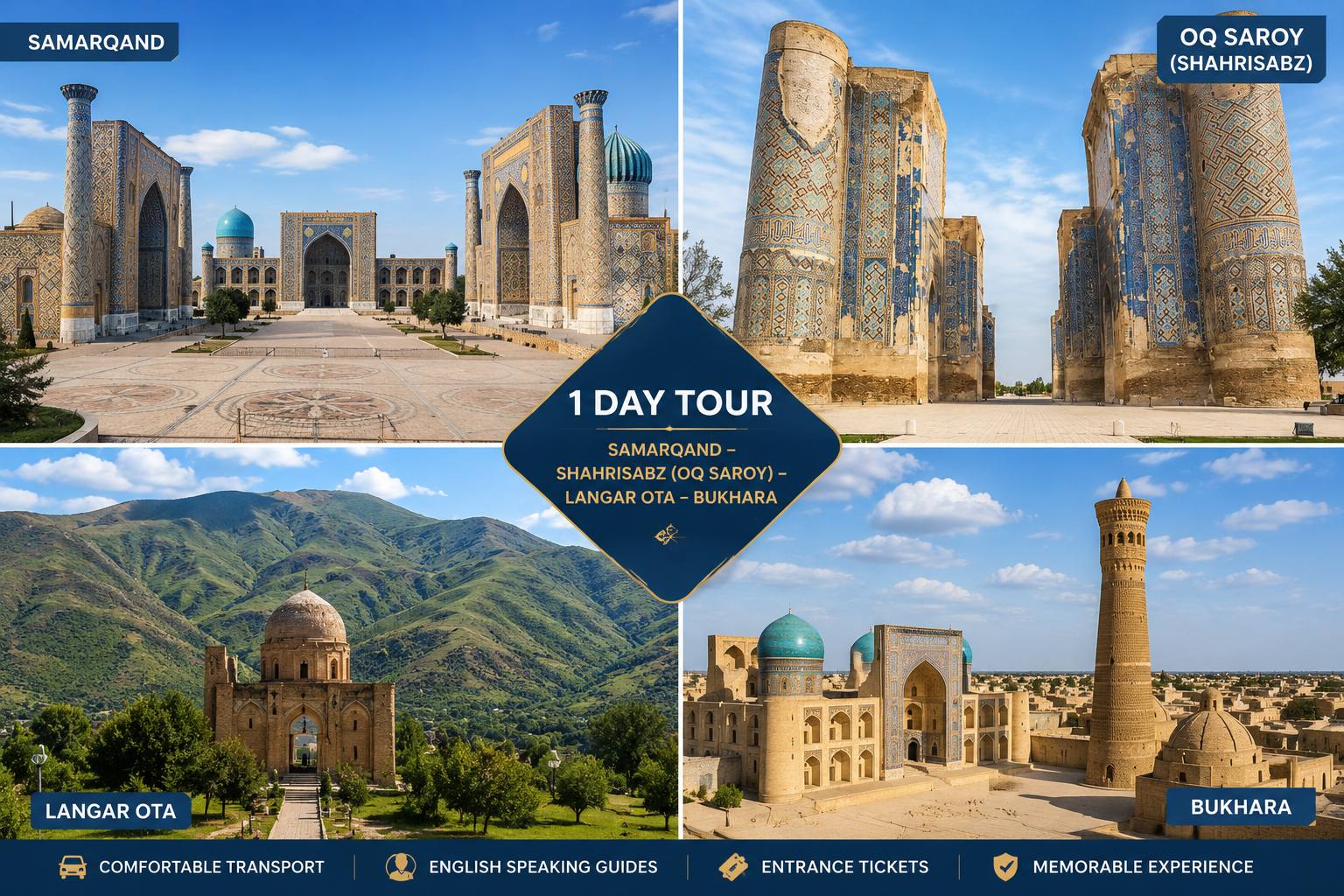 Samarkand to Shakhrisabz, Langar Ota  Bukhara Day Tour English speaking guide specialized 